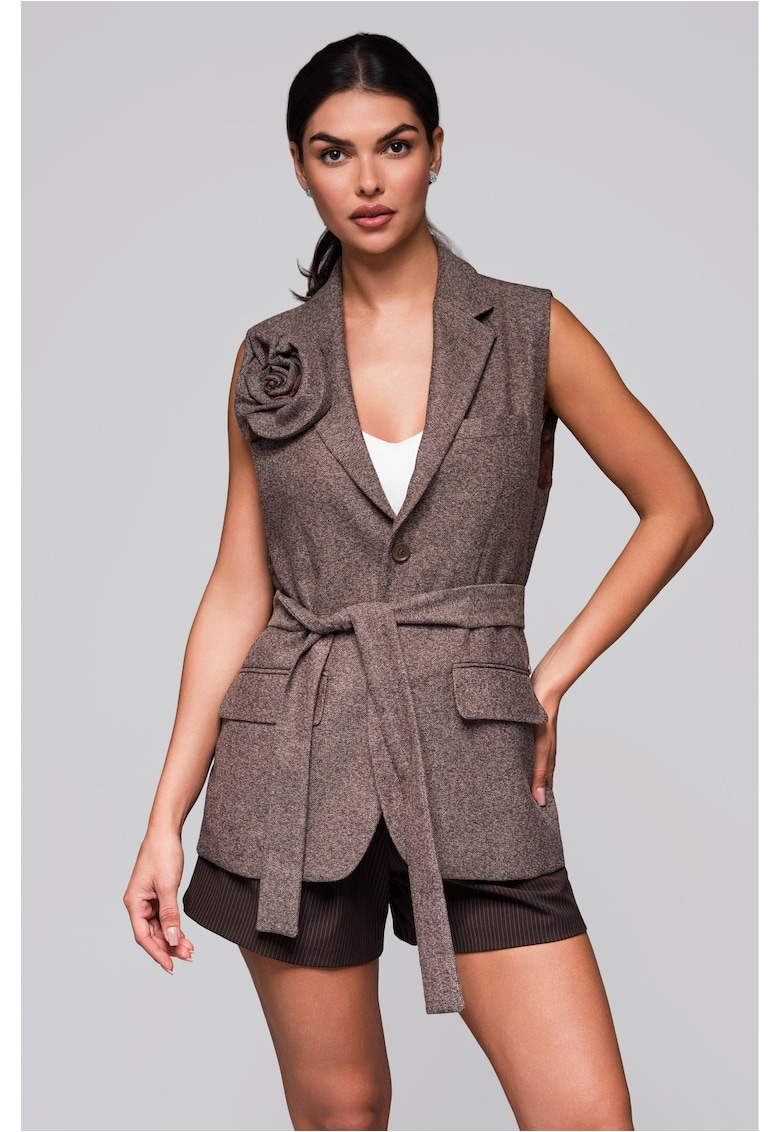 Vesta fara maneci cu cordon si buzunare cu clapeta LW-BLZV-0102 Vesta fara maneci cu cordon si buzunare cu clapeta LW-BLZV-0102