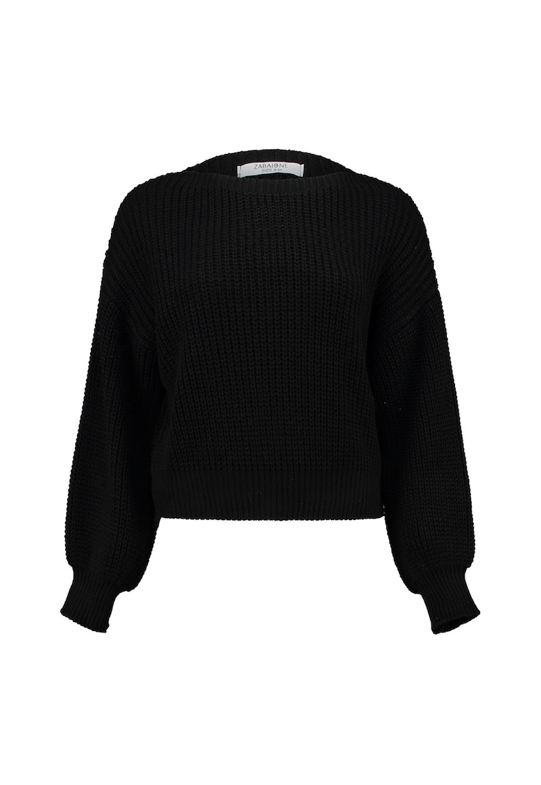 Pulover tricotat cu decolteu la baza gatului - Negru