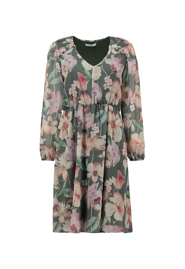 Rochie midi cu decolteu rotund si model floral