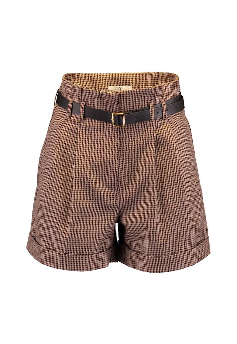 Pantaloni scurti in carouri cu talie inalta