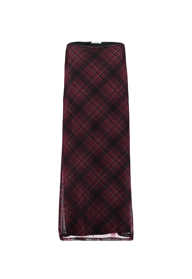 Fusta maxi in carouri - Alb/Negru/Violet tyrian