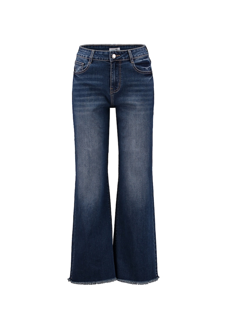 Blugi evazati cu talie medie - Albastru inchis/Alb murdar