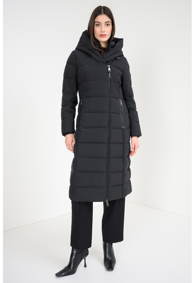 Geaca lunga cu gluga si aspect matlasat