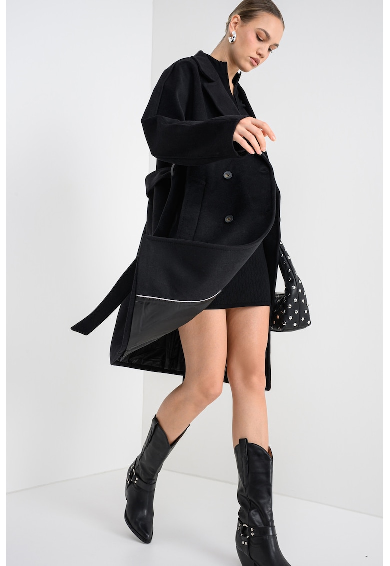 Palton uni din amestec de lana cu model petrecut