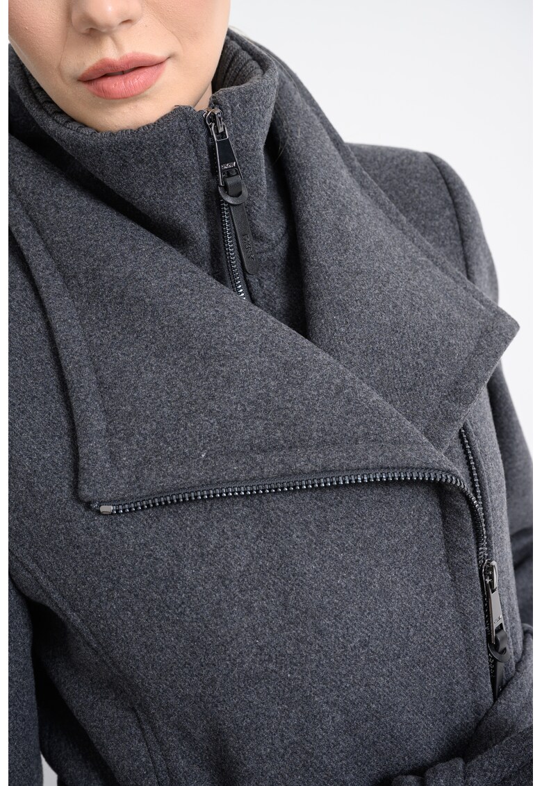 Palton regular-fit cu fermoar si cordon - Gri inchis