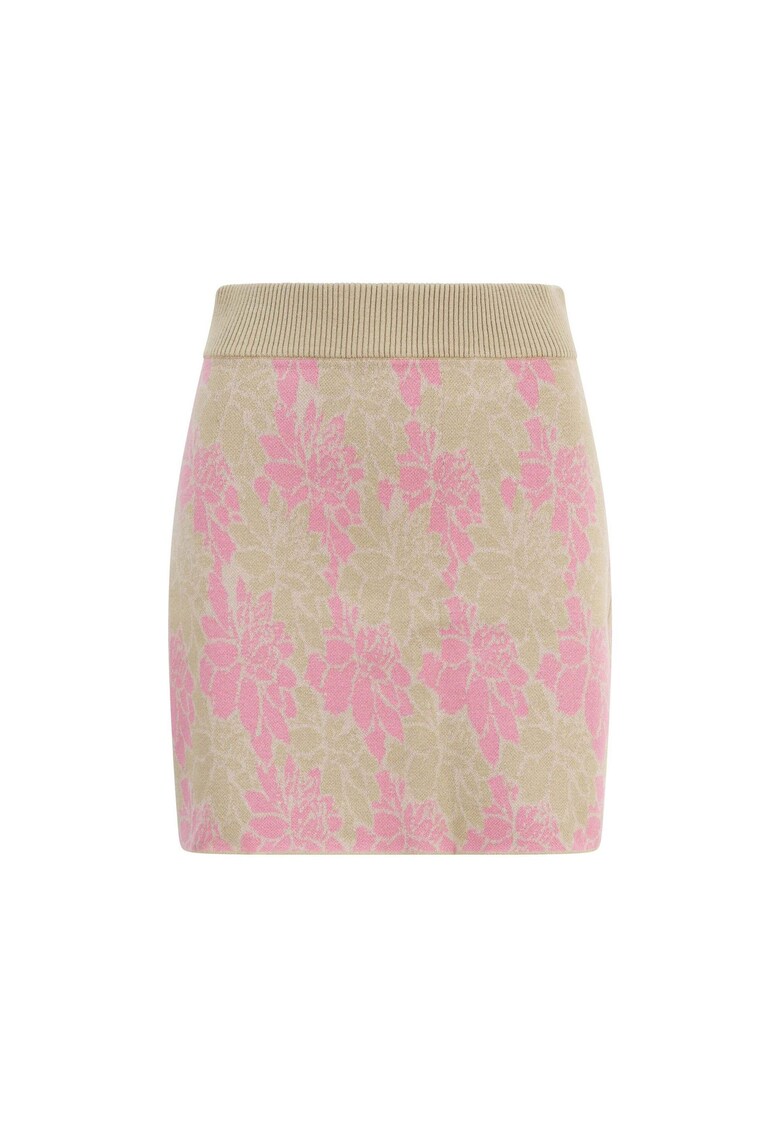 Fusta tricotata fin cu model floral - Roz