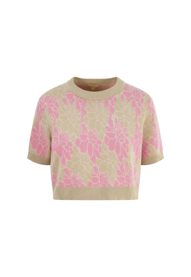 Tricou crop tricotat fin cu imprimeu floral