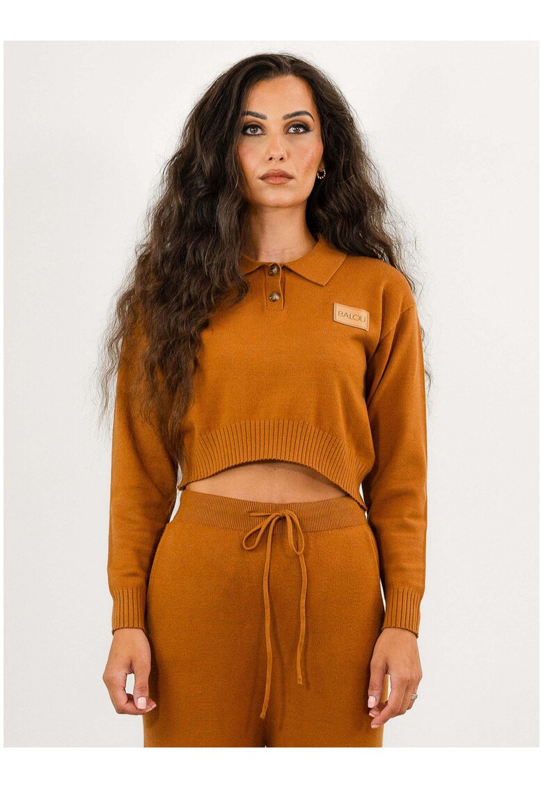 Pulover crop cu guler polo