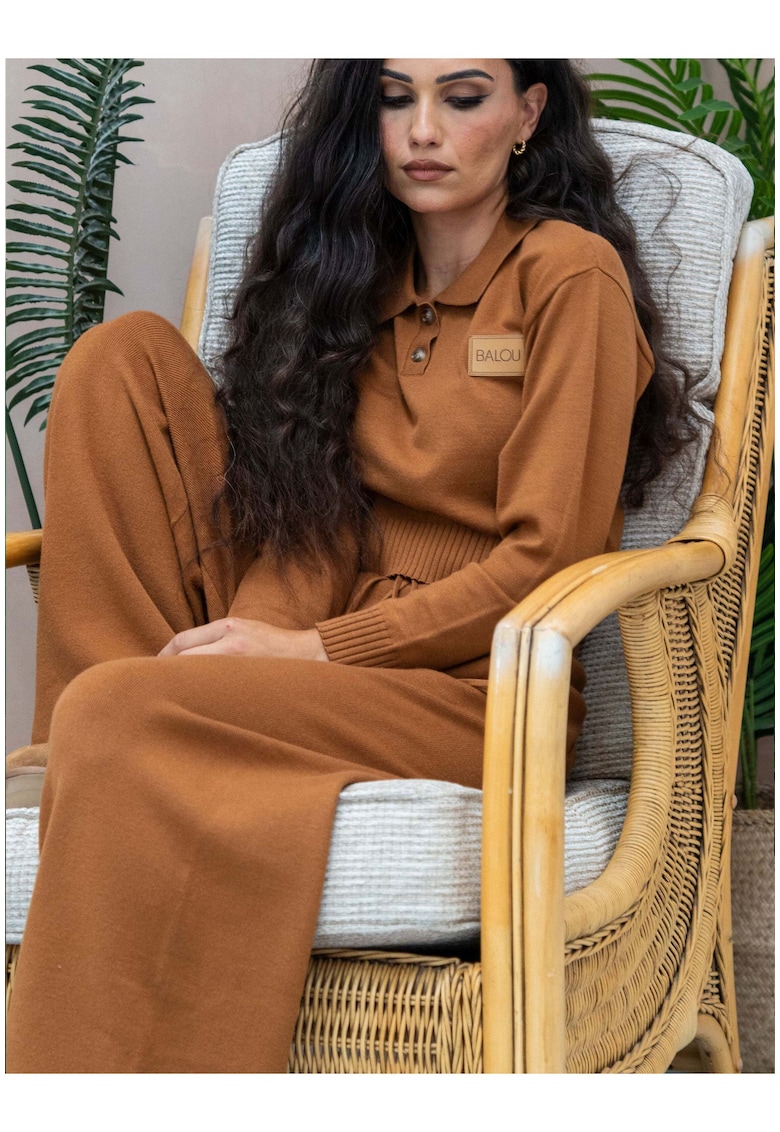 Pulover crop cu guler polo - Maro