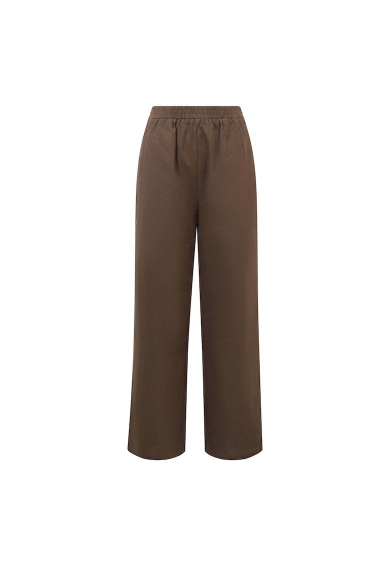 Pantaloni din amestec de in cu talie elastica inalta
