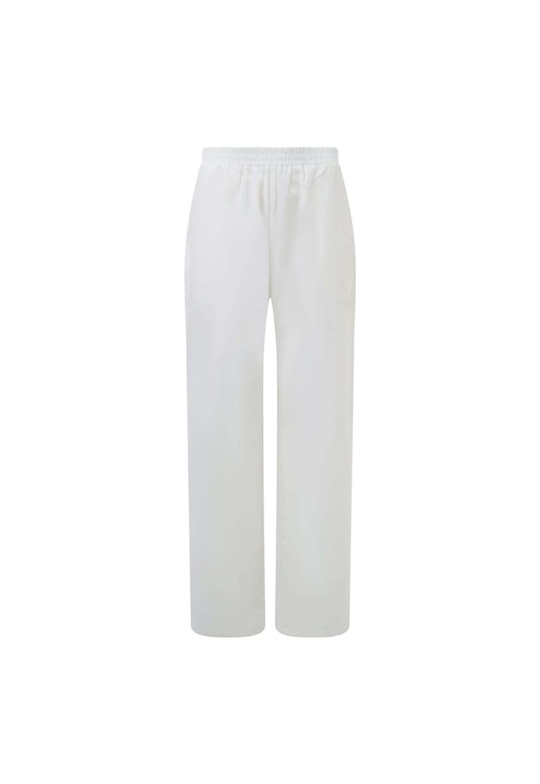 Pantaloni din amestec de in cu talie elastica inalta