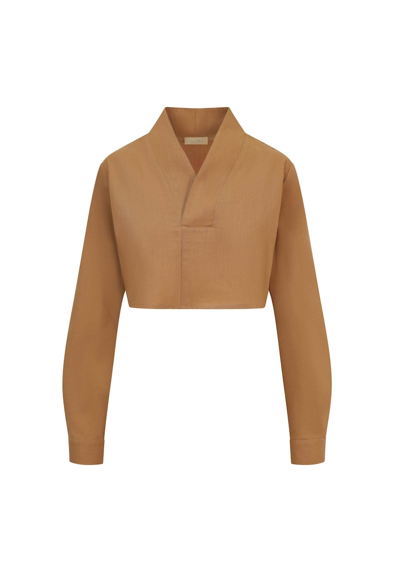 Bluza crop cu maneci lungi si decolteu in V