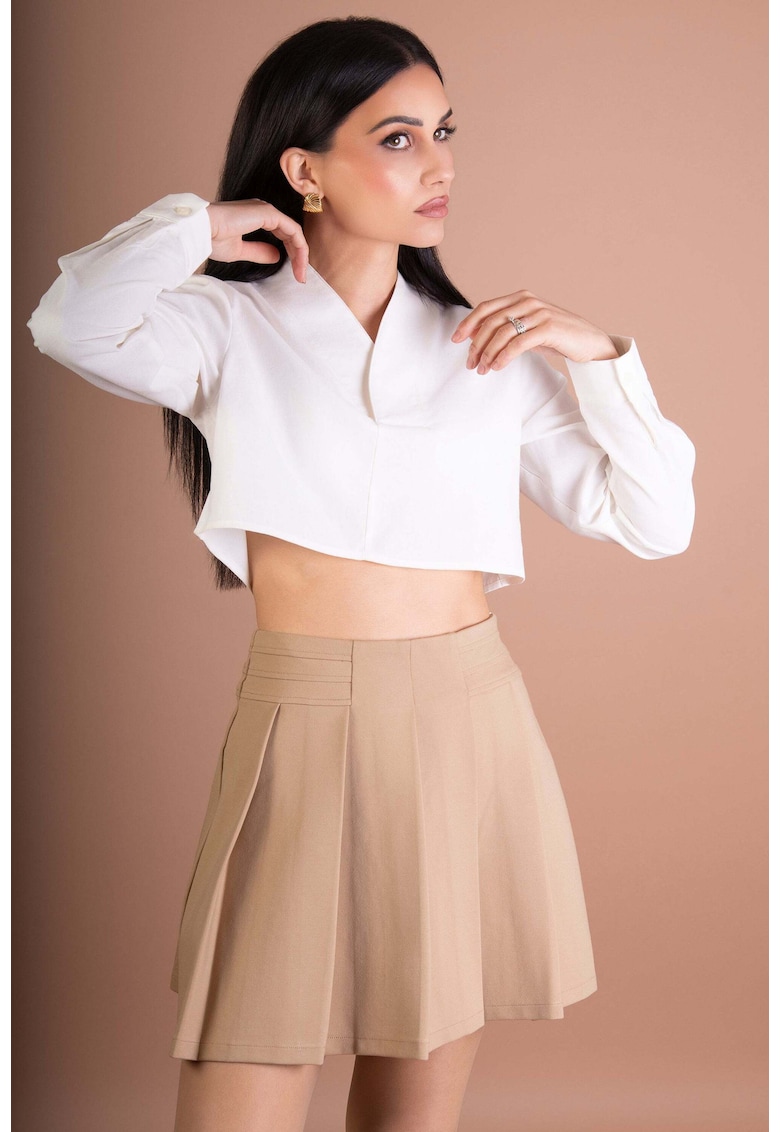 Bluza crop cu maneci lungi si decolteu in V