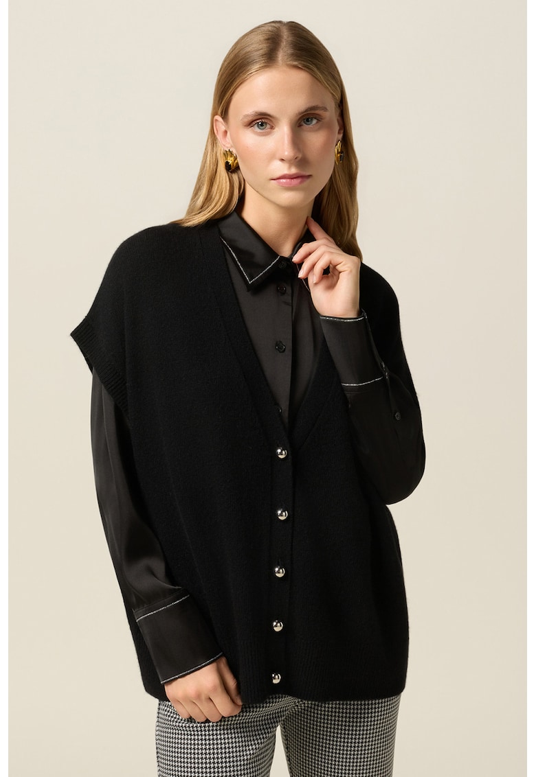 Cardigan din amestec de lana cu decolteu in V