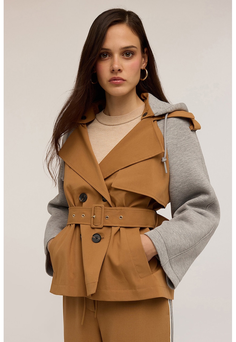 Trenci 2-in-1 cu gluga detasabila