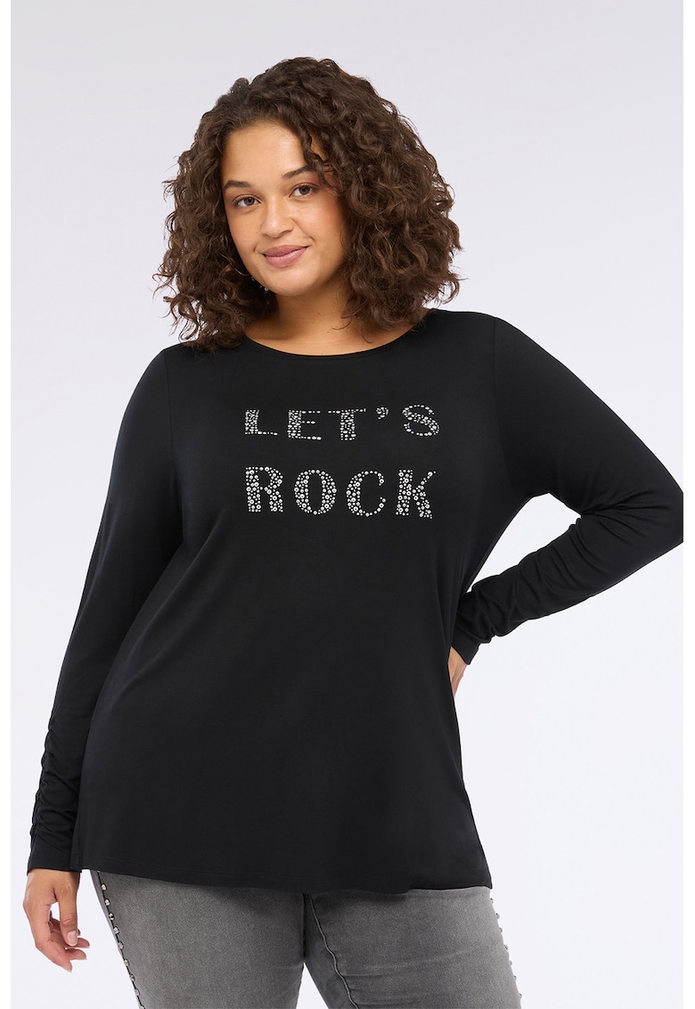 Bluza cu decolteu rotund si aplicatii cu strasuri