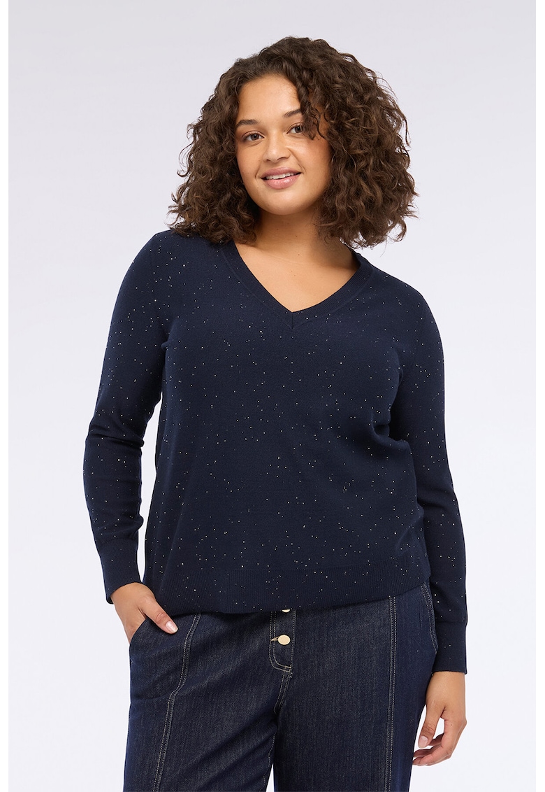 Pulover cu decolteu in V si aspect stralucitor