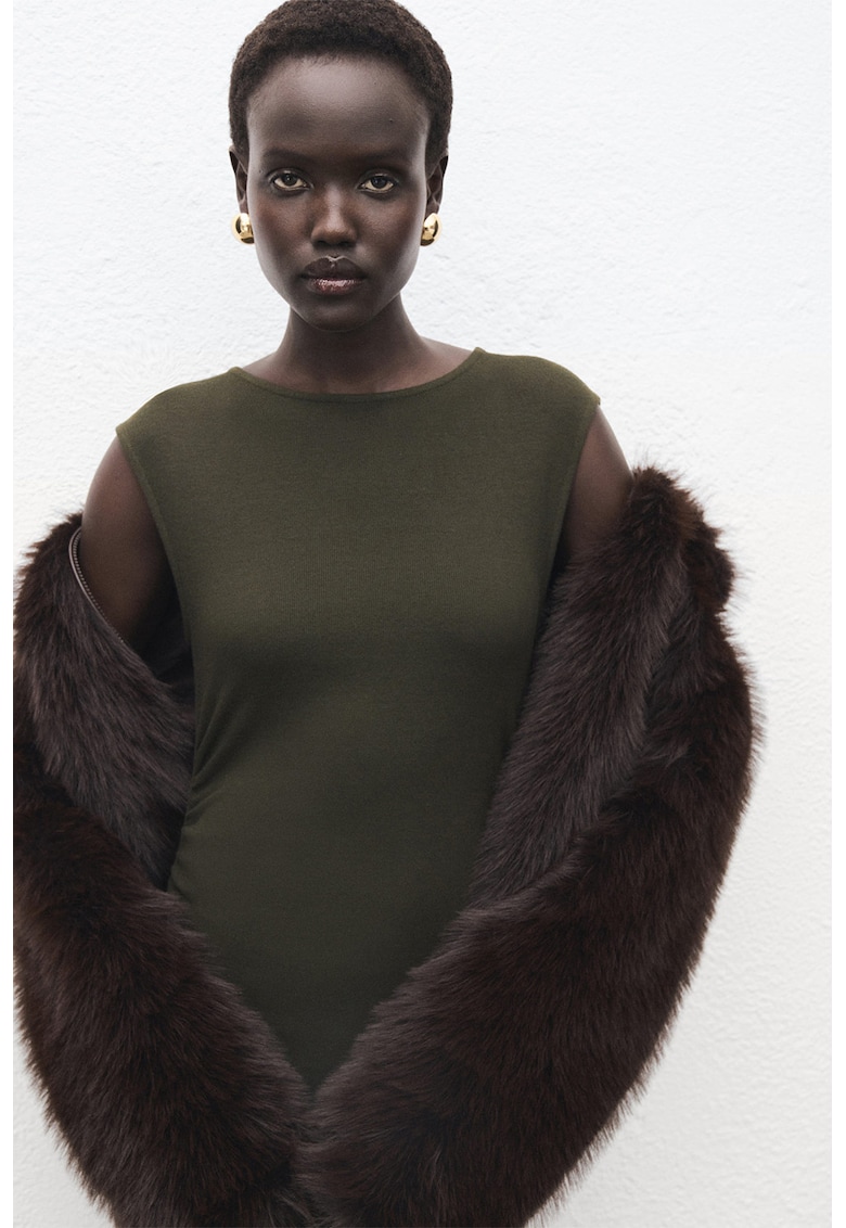 Rochie maxi din tricot cu maneci tip aripioara