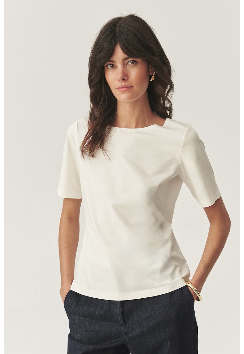 Tricou uni cu decolteu rotund - Crem