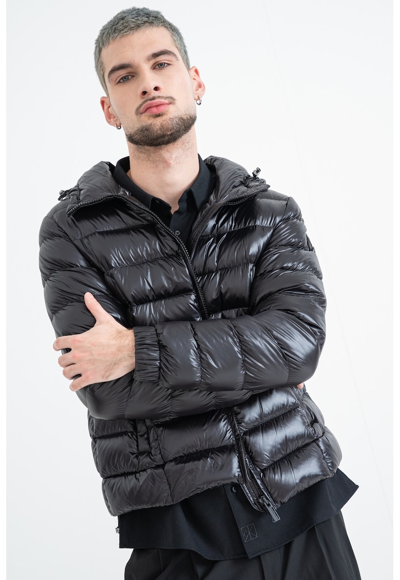 Geaca cu umplutura de puf si gluga - Negru