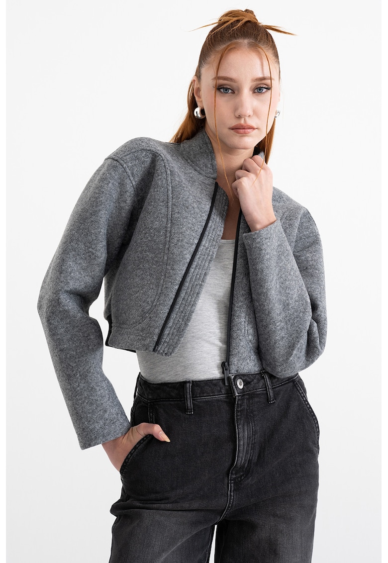 Jacheta crop din amestec de lana