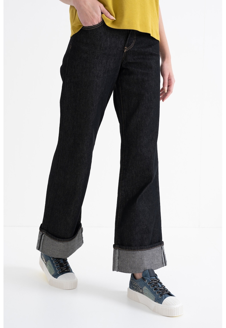 Blugi evazati cu terminatie pliabila - Negru