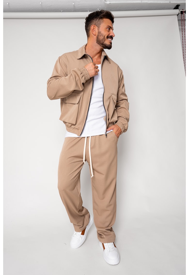 Set Dario Jacheta cu fermoar si pantalon lung Beige 18174