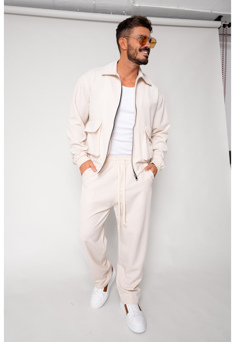Set Dario Jacheta cu fermoar si pantalon lung Cream 18178