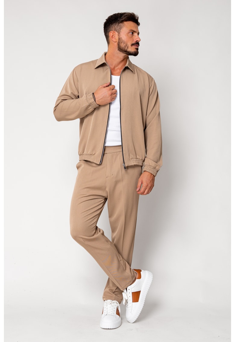 Set Caruso Jacheta cu fermoar si pantalon lung Beige New 18218