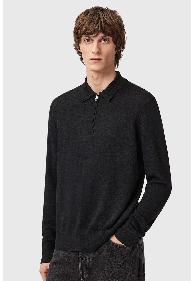 Pulover tricotat fin din lana merinos cu fermoar scurt