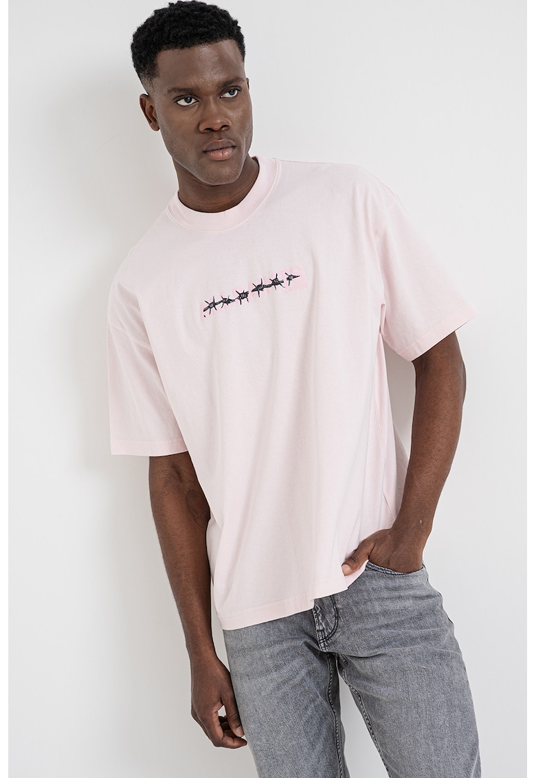 Tricou lejer de bumbac Deterent - Negru/Roz pastel