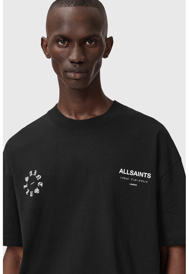 Tricou de bumbac cu logo si maneci cazute - Alb/Negru stins