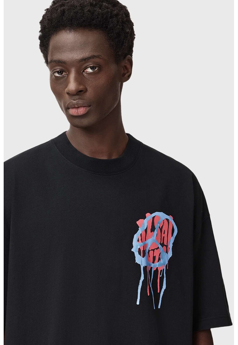 Tricou de bumbac cu imprimeu si maneci cazute