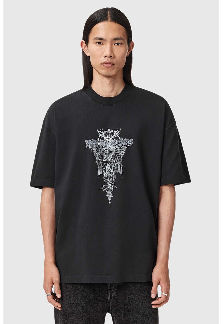 Tricou supradimensionat cu imprimeu grafic pe spate Swords