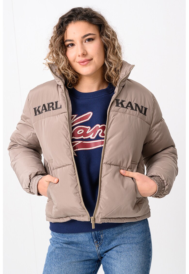 Geaca cu logo si fermoar - Maro nisip