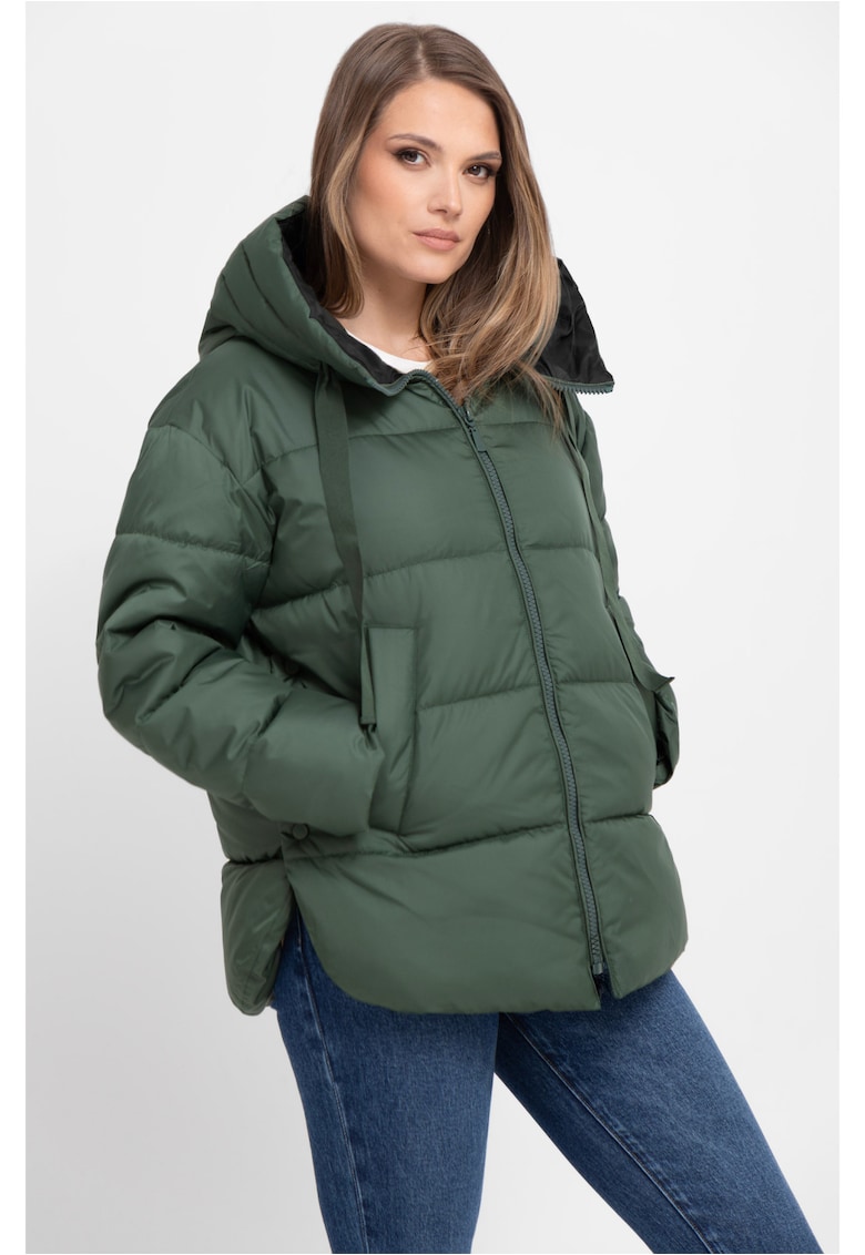 Geaca supradimensionata matlasata cu gluga - dama - J-Laveo - Verde