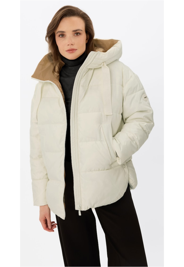 Geaca supradimensionata matlasata cu gluga - dama - J-Laveo - Crem