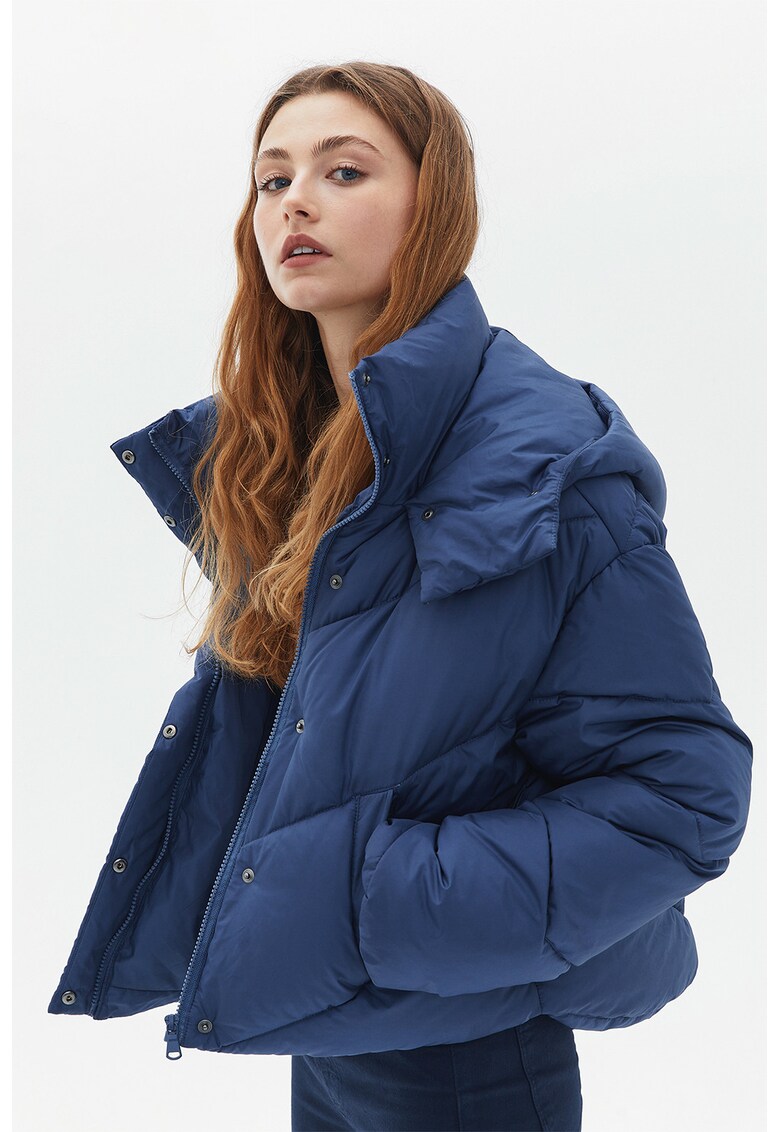 Geaca matlasata cu gluga - Albastru petrol