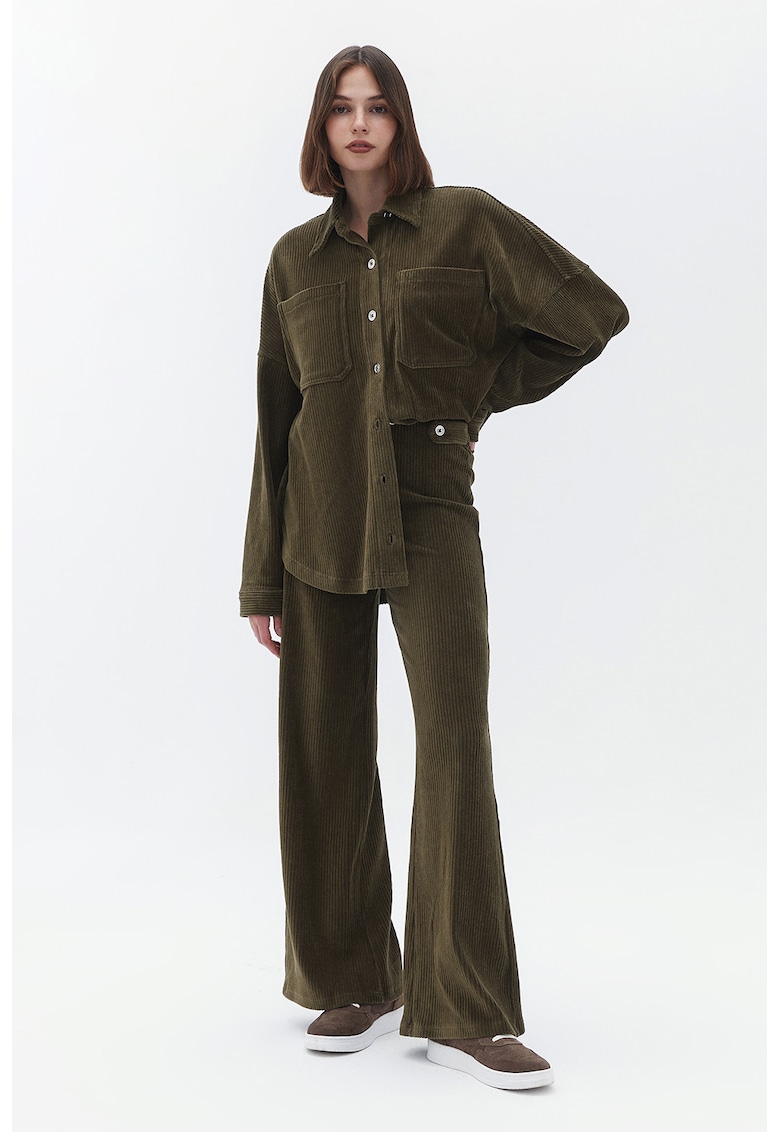 Pantaloni reiati evazati - Verde masliniu -