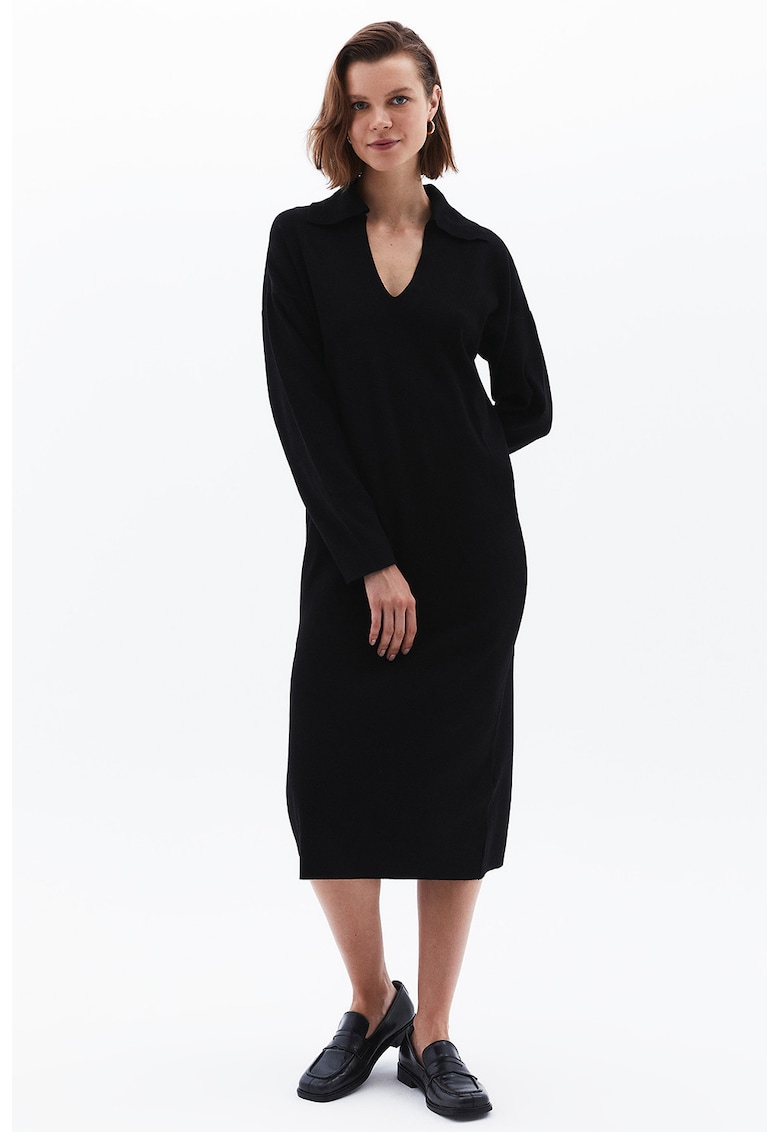 Rochie-pulover cu decolteu in V - Negru -