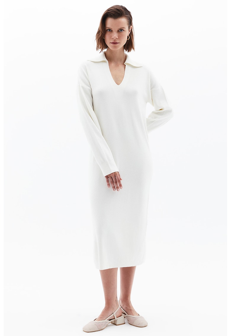 Rochie-pulover cu decolteu in V - Crem -