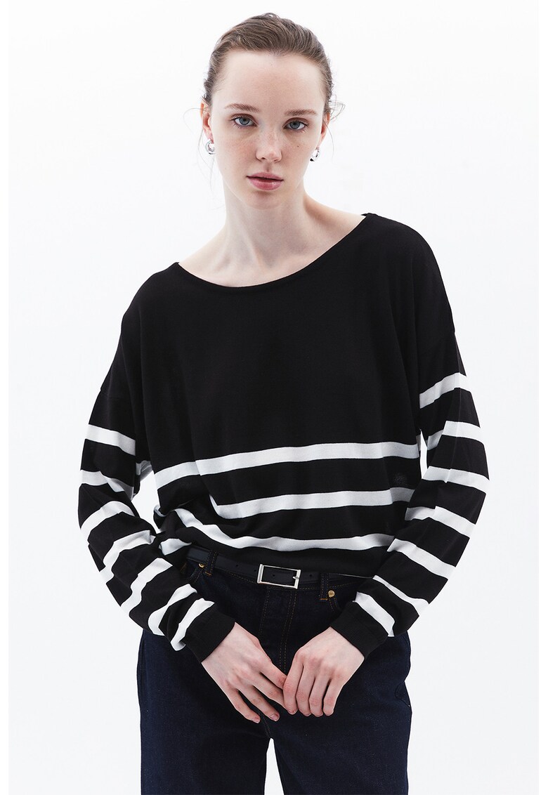 Pulover cu decolteu rotund - Negru/Alb murdar