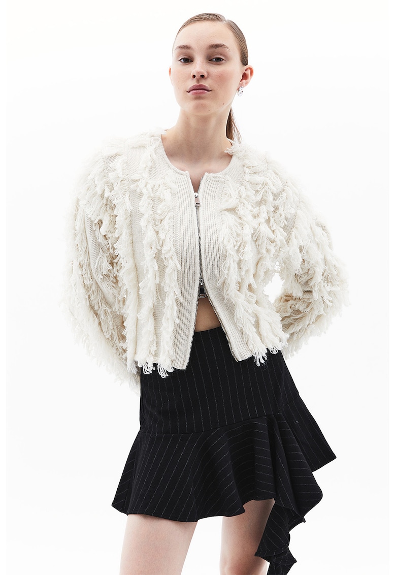 Cardigan cu fermoar si franjuri