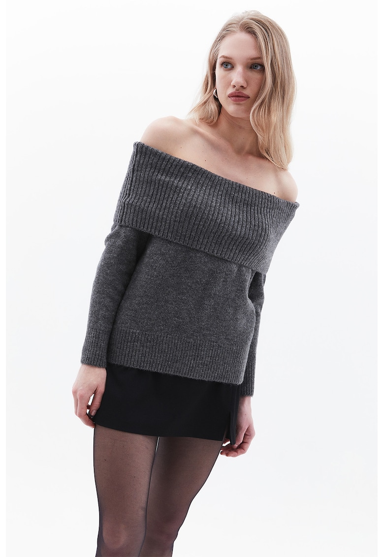 Pulover cu decolteu pe umeri - Gri inchis