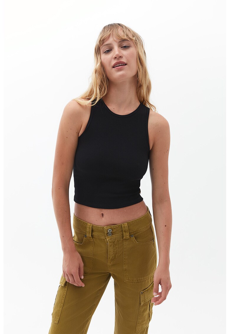 Top crop din amestec de bumbac - Negru