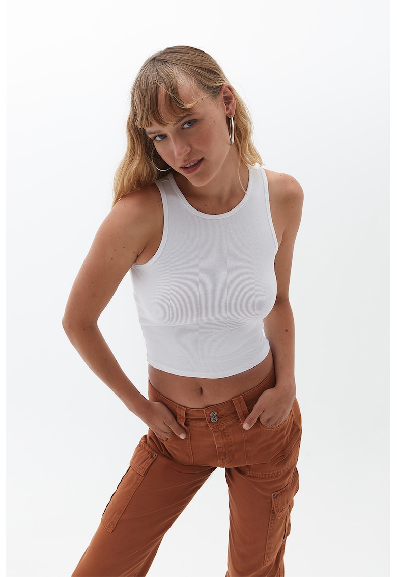 Top crop din amestec de bumbac - Alb optic