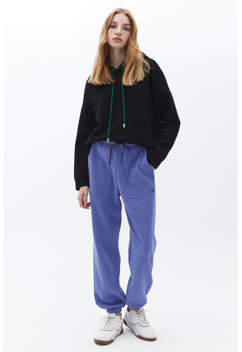 Pantaloni de trening din amestec de bumbac cu talie inalta