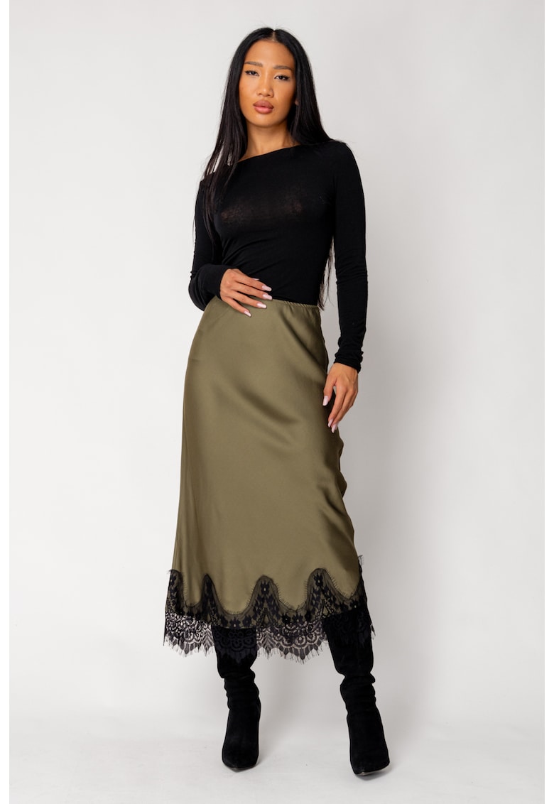 Fusta lunga cu dantela Kaki 18581