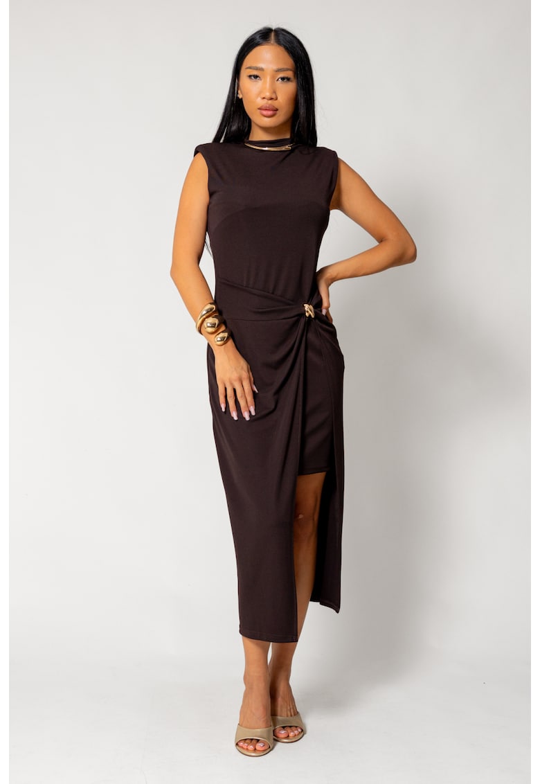 Rochie midi cu inel decorativ Brown 18290 - Maro