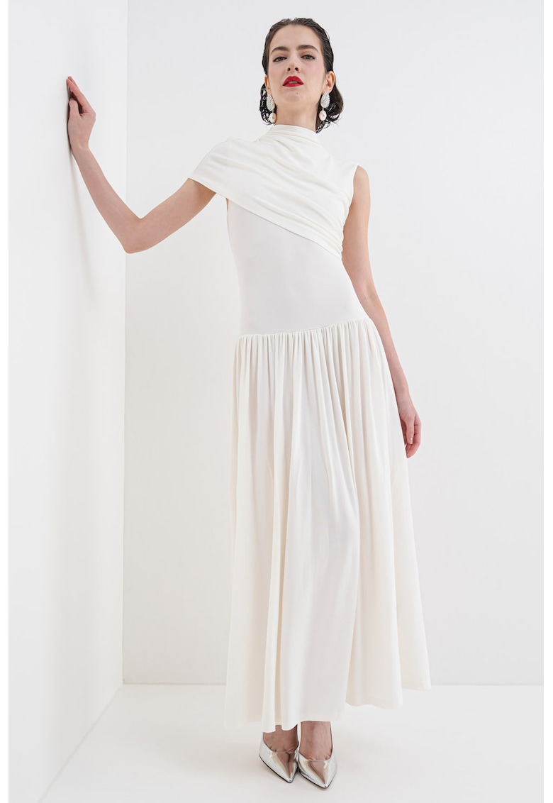Rochie midi cu decolteu asimetric